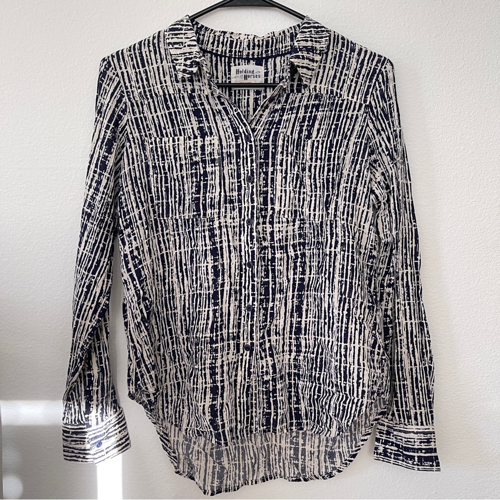 Anthropologie Holding Horses blue patterned shirt